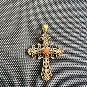 Elegant Gold and Orange Cross Pendant